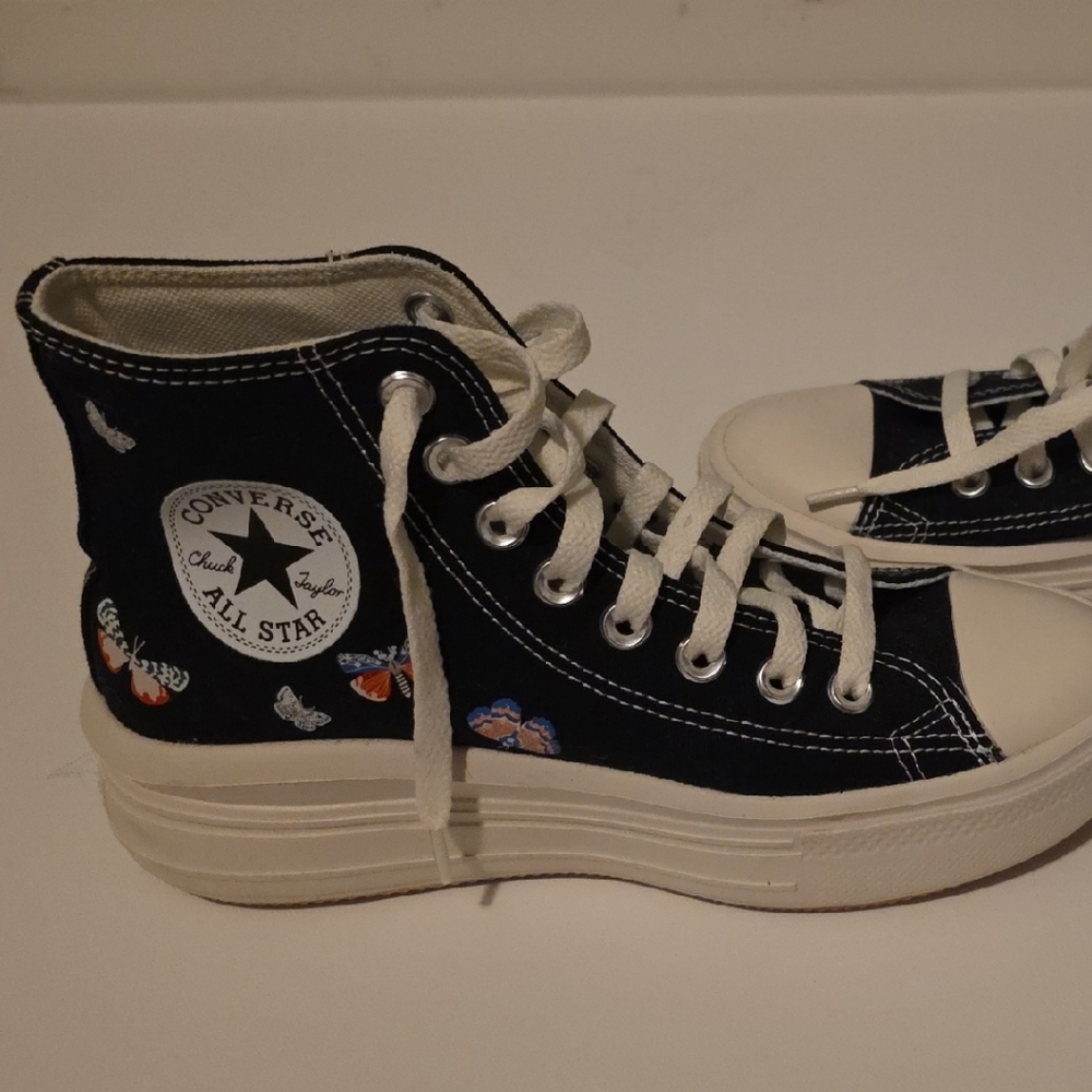 Converse Black and White High-Tops with Butterfly Graphics